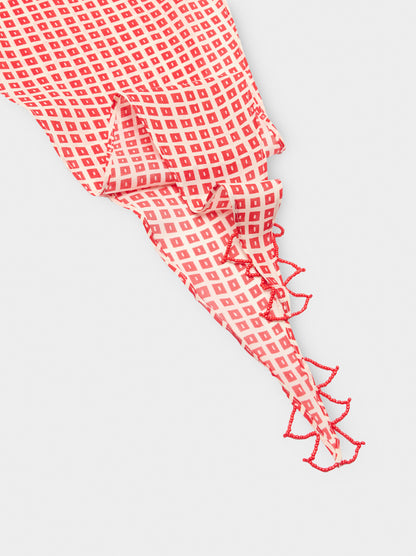 Triangular Printed Scarf With Beads