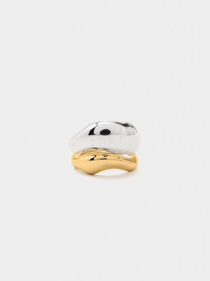 Bicolor Set Of Rings With Wave