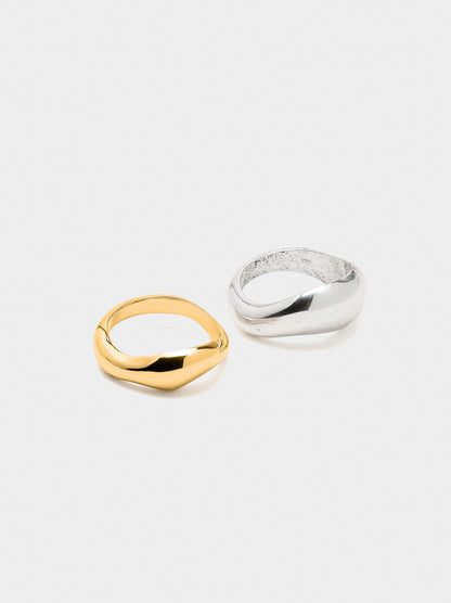 Bicolor Set Of Rings With Wave