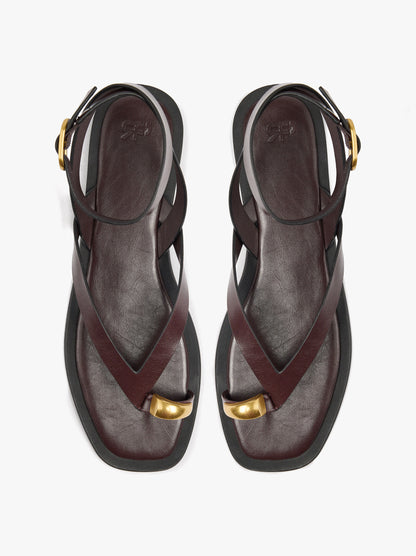 Leather Thong Sandals With Ankle Strap