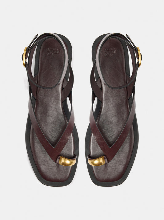 Leather Thong Sandals With Ankle Strap