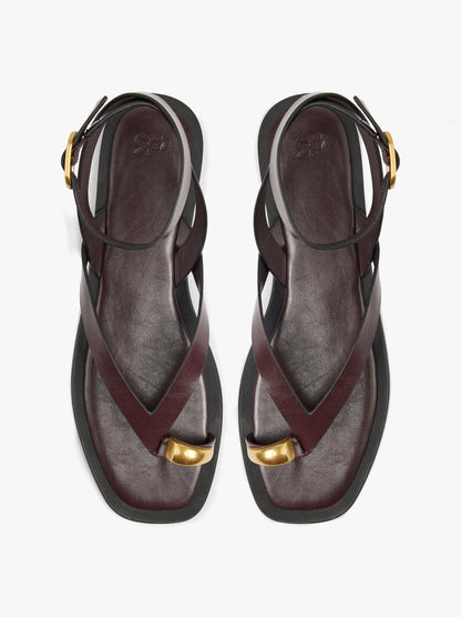 Leather Thong Sandals With Ankle Strap