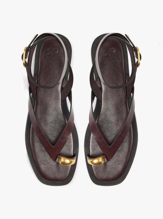 Leather Thong Sandals With Ankle Strap