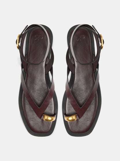 Leather Thong Sandals With Ankle Strap