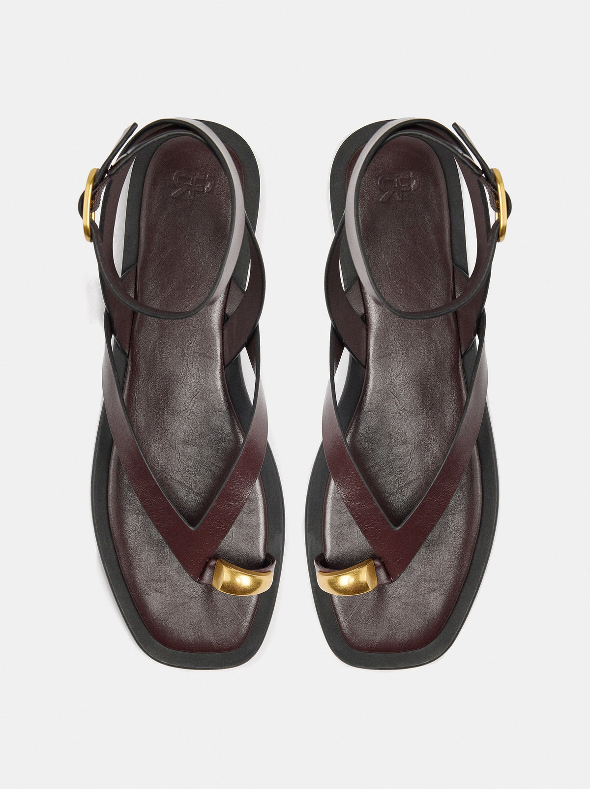 Leather Thong Sandals With Ankle Strap
