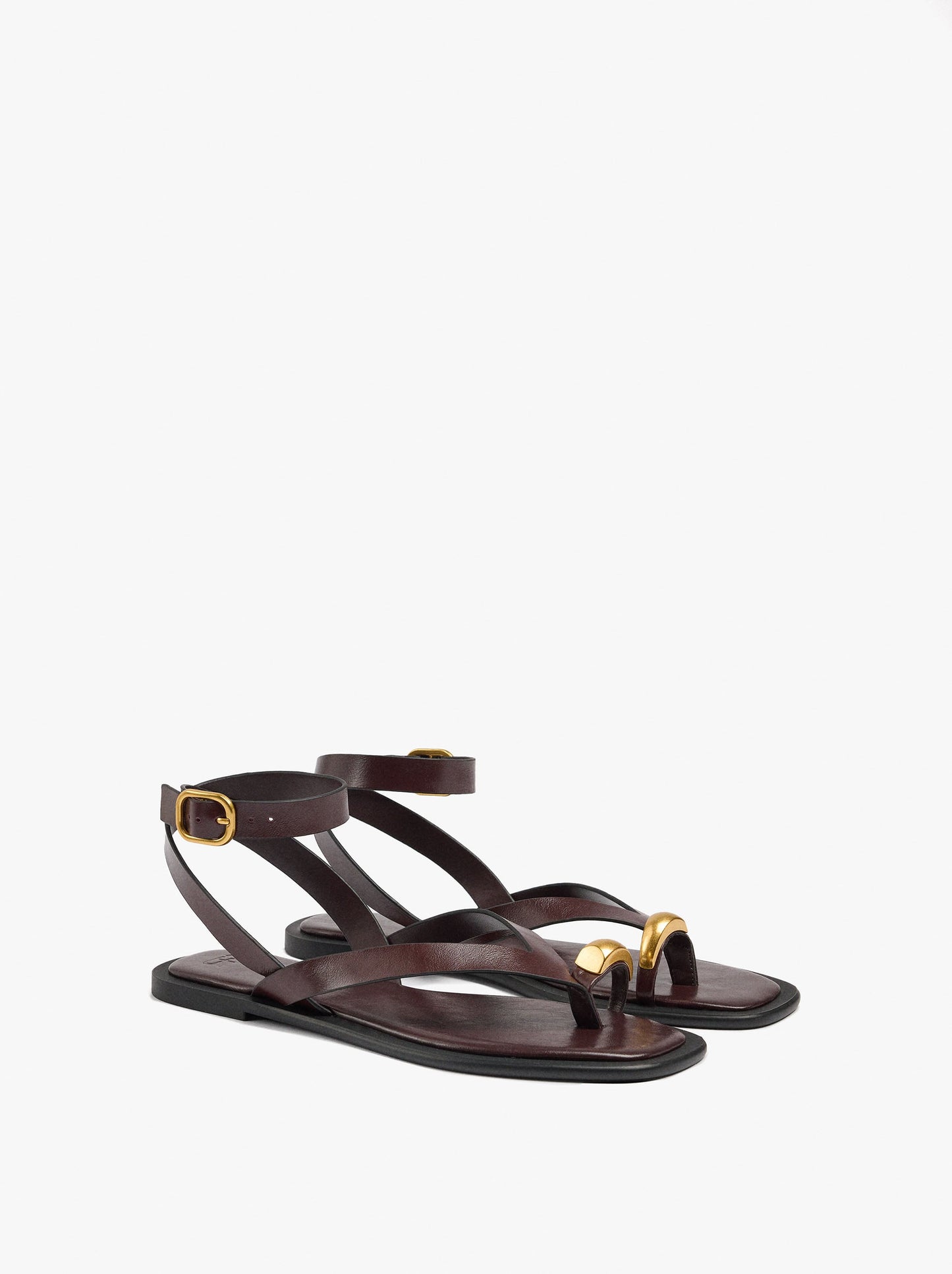 Leather Thong Sandals With Ankle Strap