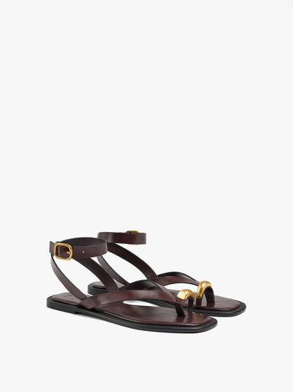 Leather Thong Sandals With Ankle Strap