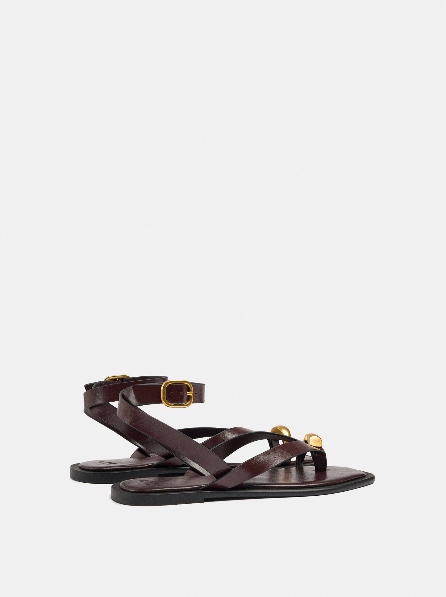 Leather Thong Sandals With Ankle Strap