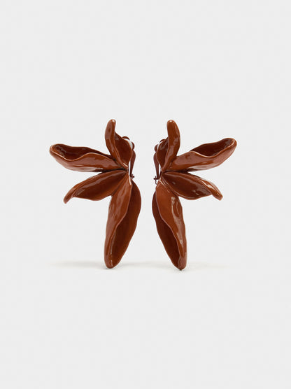 Half-Flower Earrings With Embossed