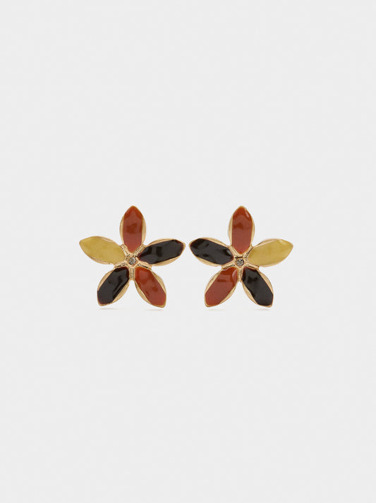 Flower Earrings With Multicolor Enamel