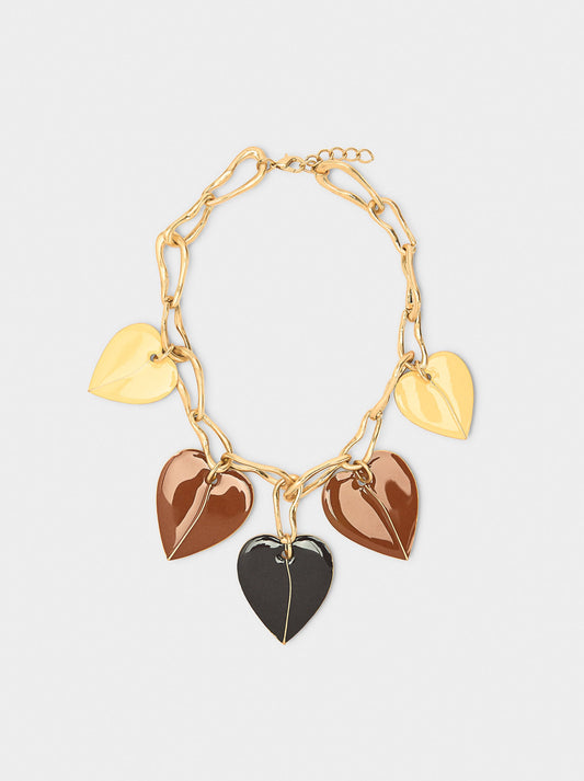 Short Necklace With Enamelled Hearts