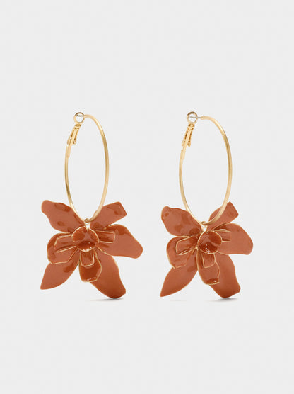 Hoop Earrings With Enamelled Flower
