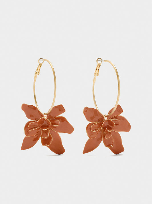 Hoop Earrings With Enamelled Flower