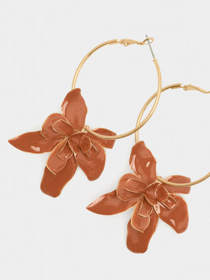 Hoop Earrings With Enamelled Flower