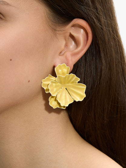 Earrings With Embossed Enamel Flower