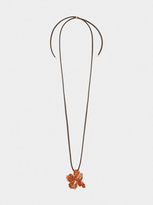 Cord Necklace With Enamelled Flower