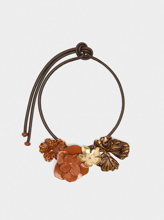 Cord Necklace With Enamelled Flowers