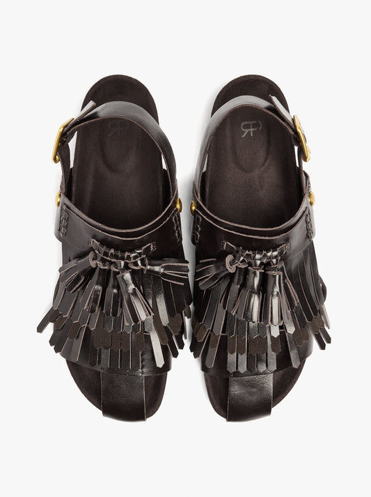 Flat Leather Sandals With Fringes