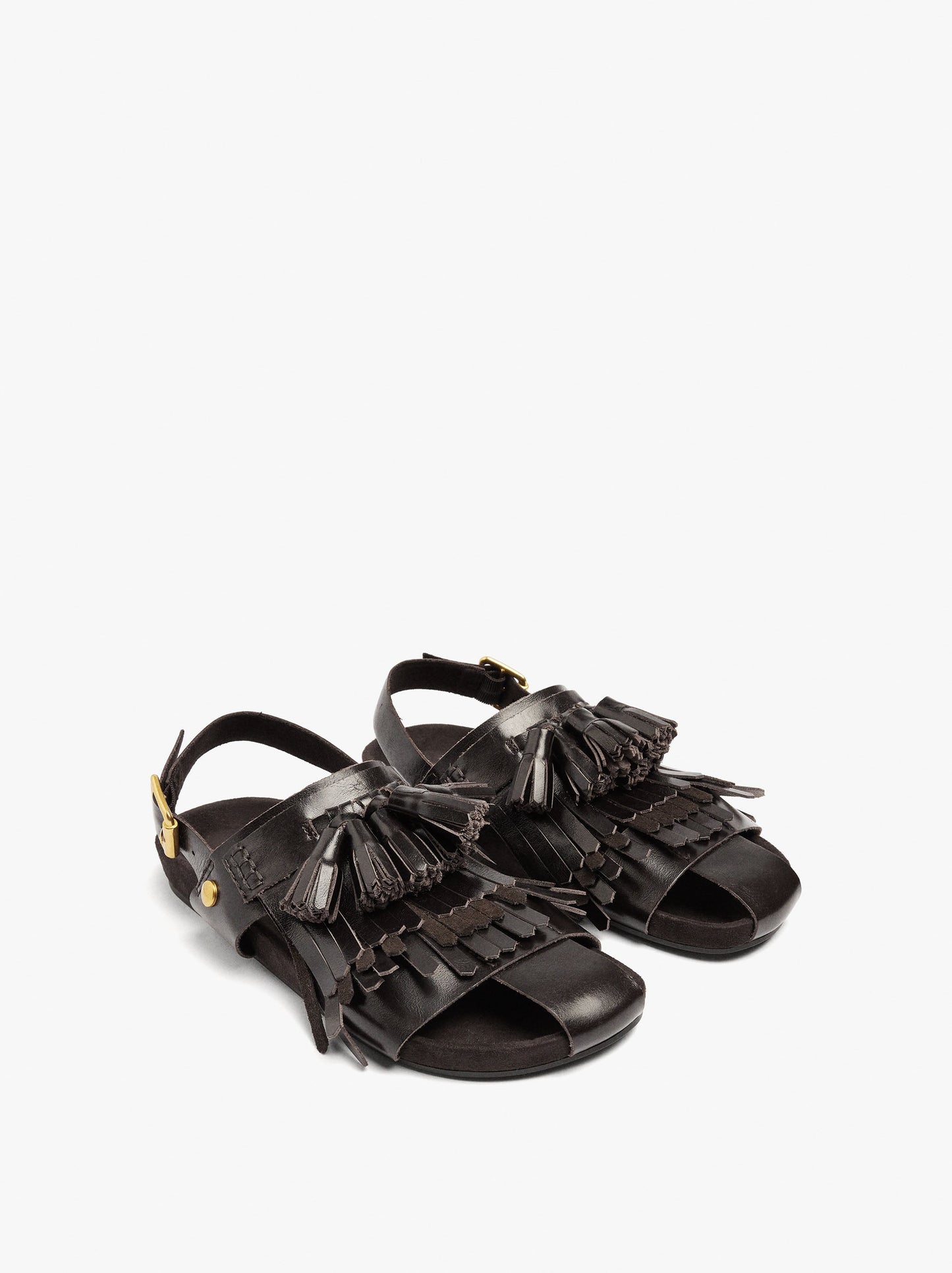 Flat Leather Sandals With Fringes