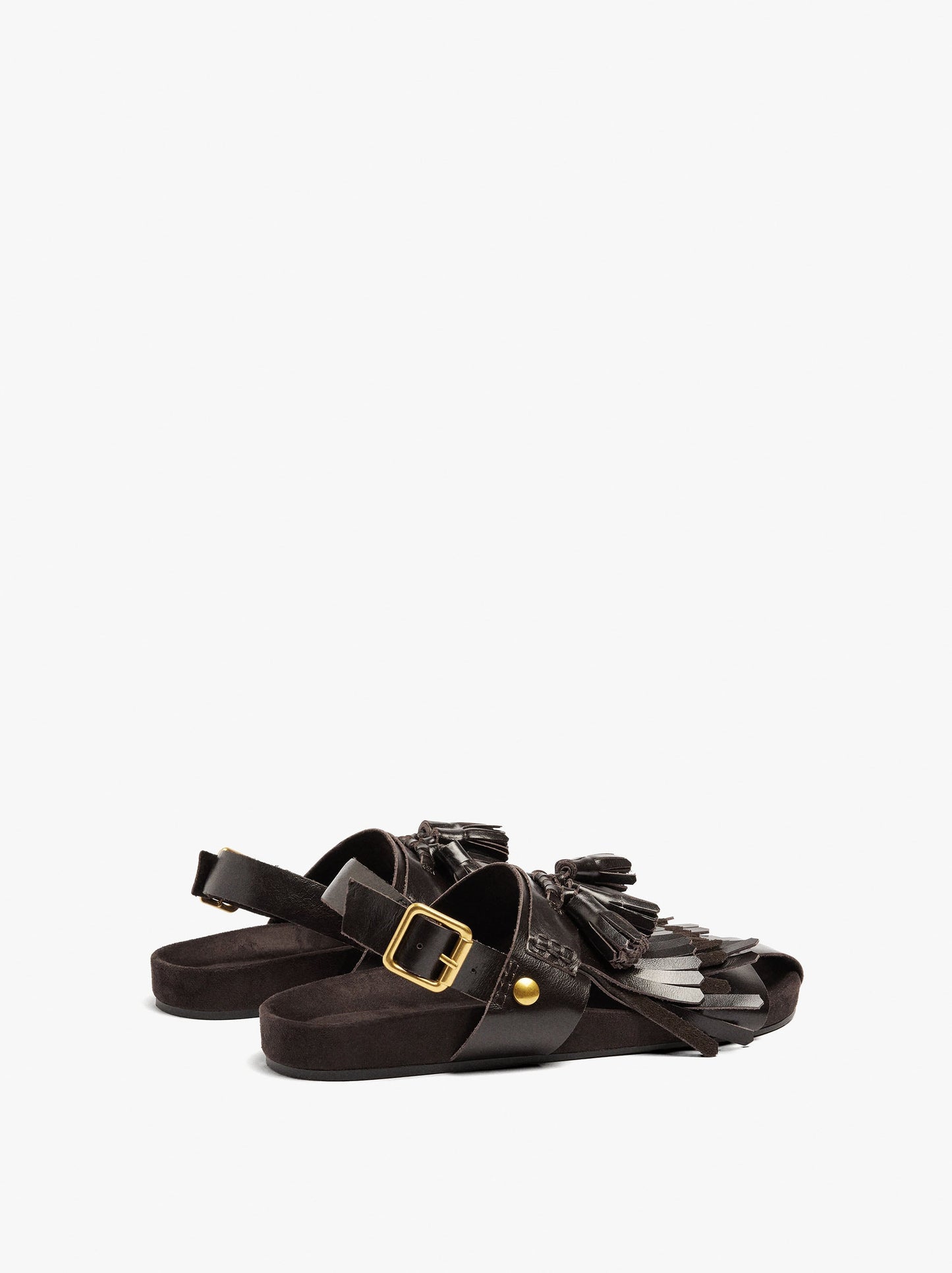 Flat Leather Sandals With Fringes