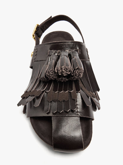 Flat Leather Sandals With Fringes