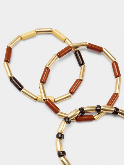 Set Of Elastic Bracelets With Cylindrical Beads