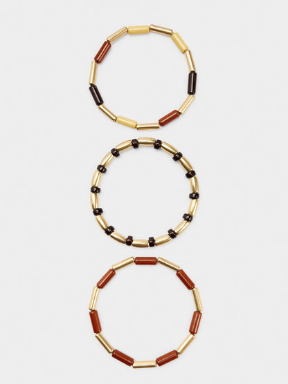 Set Of Elastic Bracelets With Cylindrical Beads