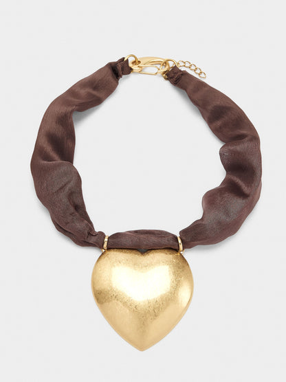 Fabric Necklace With Heart Pendant