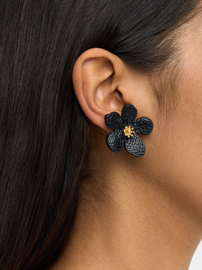 Maxi Flower Leather-Effect Earrings