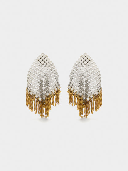 Maxi Diamond-Shaped Earrings With Fringes