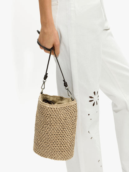Crossbody Bag Paper Straw Effect With Versatile Strap