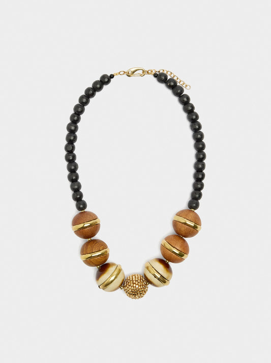 Short Wooden Bead Necklace