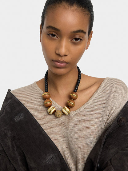 Short Wooden Bead Necklace