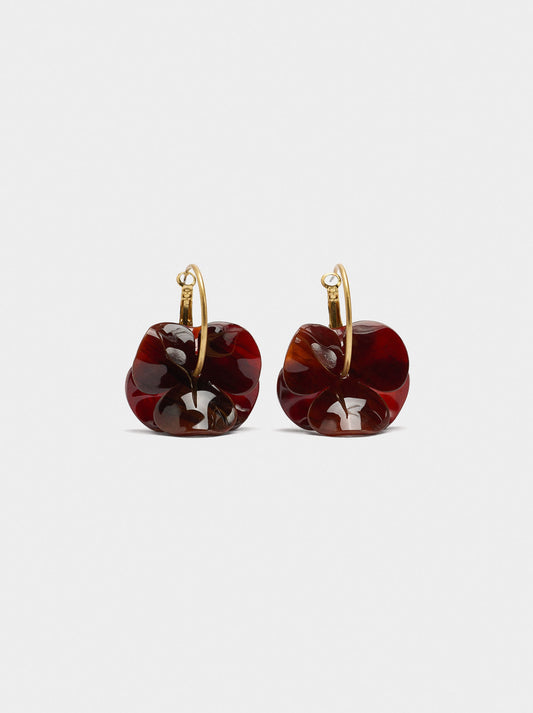 Maxi Hoop Earrings With Double Flower And Stone Effect