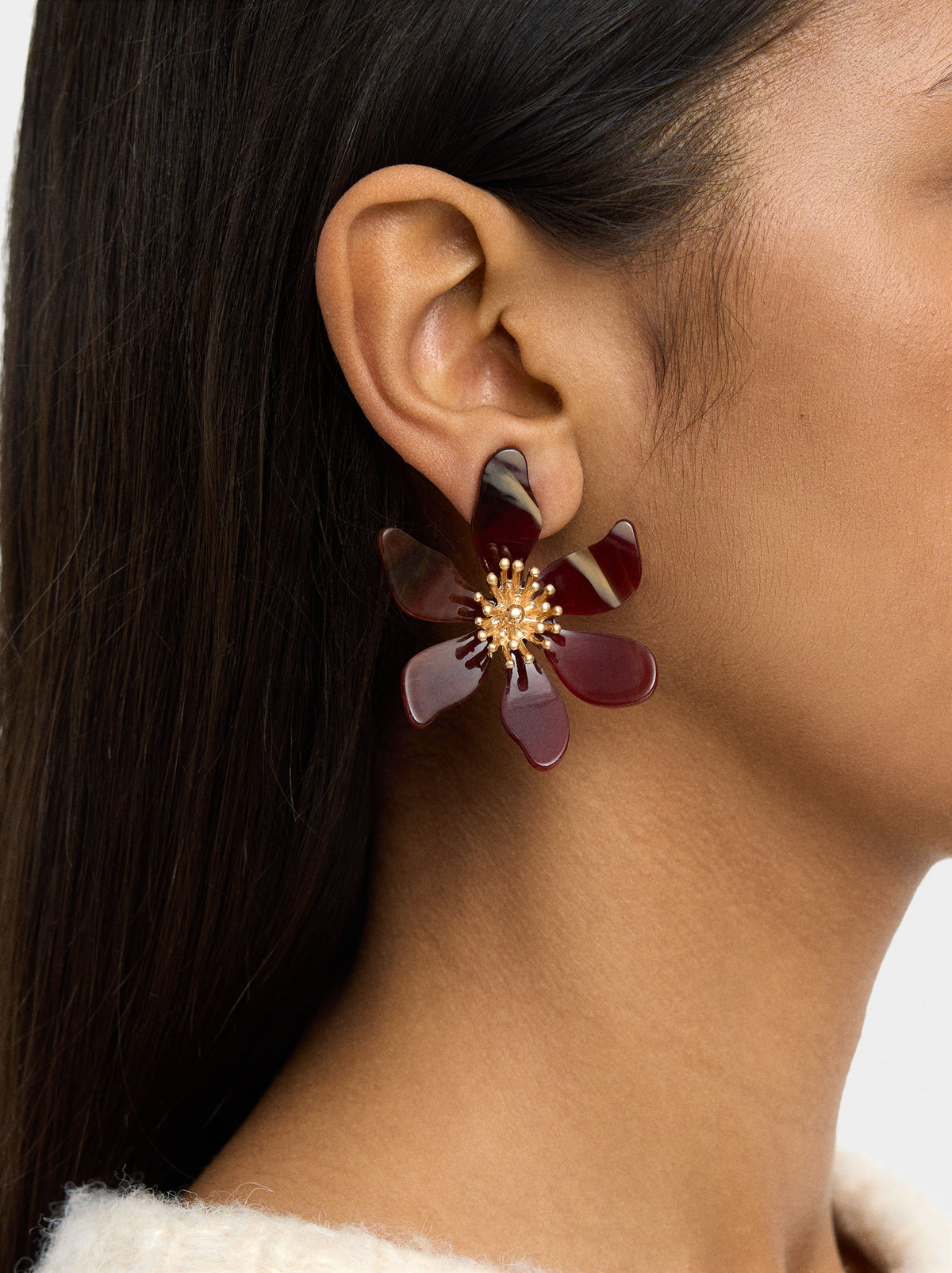 Maxi Flower Earrings With Stone Effect