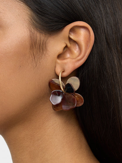 Maxi Hoop Earrings With Double Flower And Stone Effect