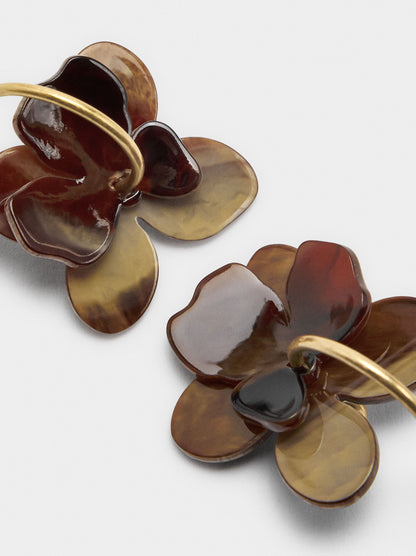 Maxi Hoop Earrings With Double Flower And Stone Effect