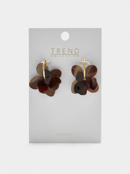Maxi Hoop Earrings With Double Flower And Stone Effect
