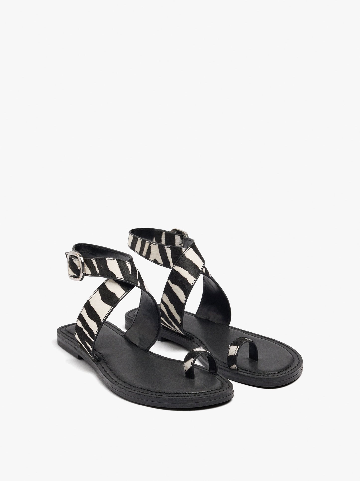 Flat Sandals With Printed Animal Leather