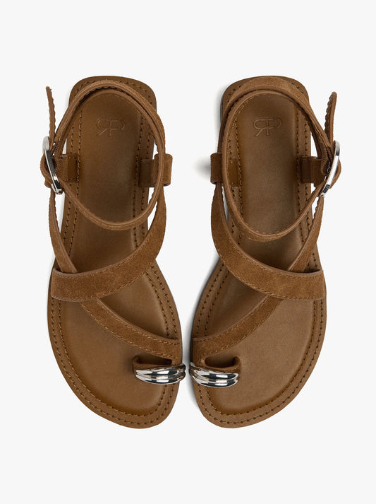 Leather Crossed Sandals With Metallic Detail