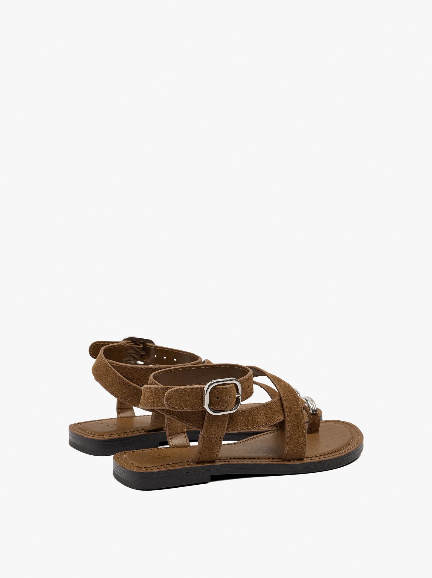 Leather Crossed Sandals With Metallic Detail