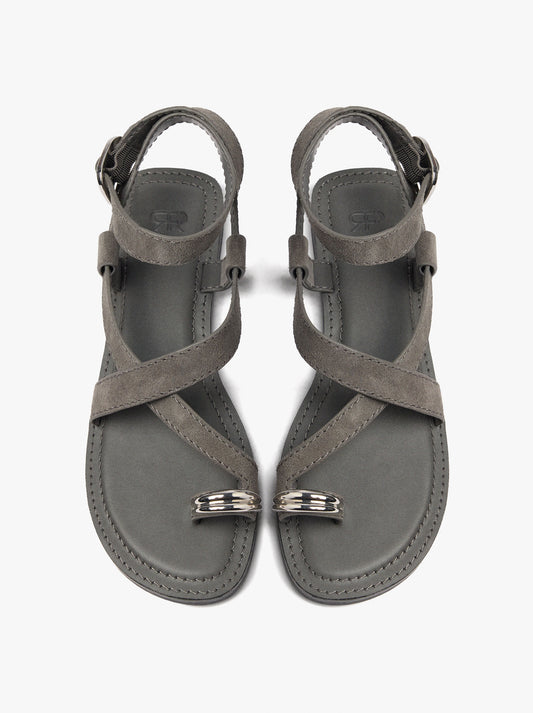 Leather Crossed Sandals With Metallic Detail