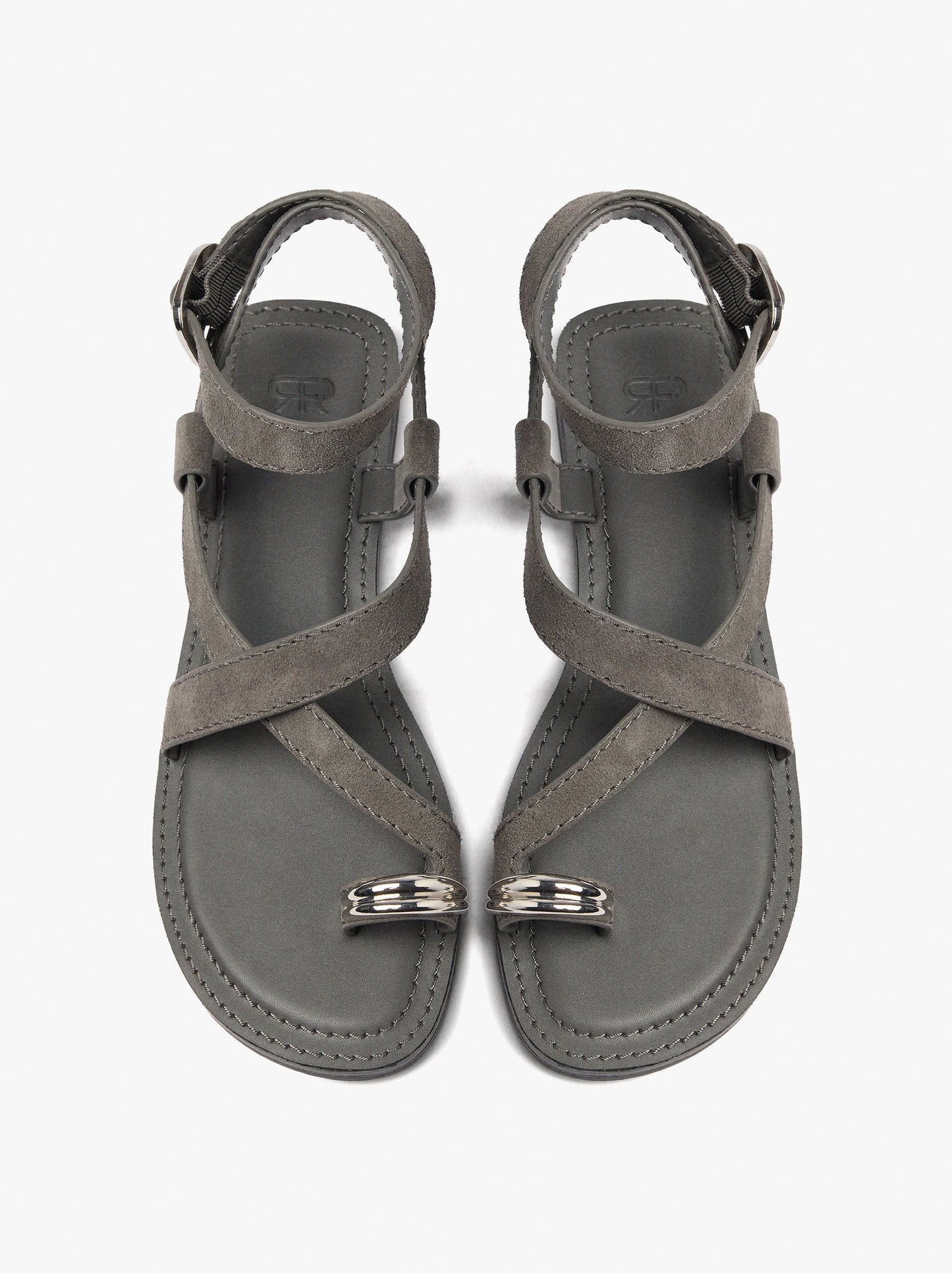 Leather Crossed Sandals With Metallic Detail