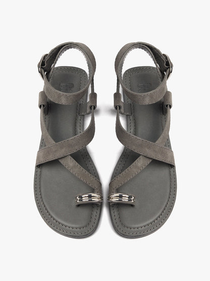 Leather Crossed Sandals With Metallic Detail