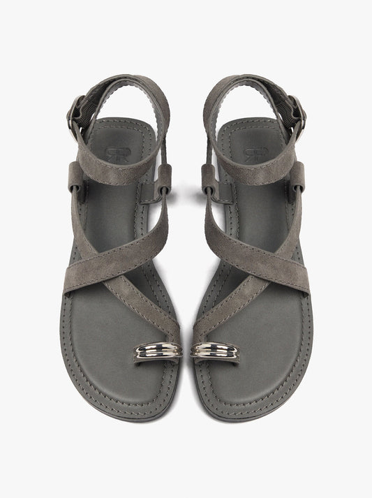 Leather Crossed Sandals With Metallic Detail