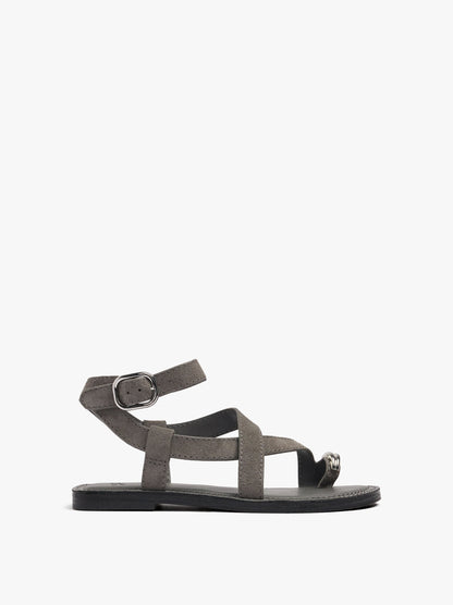 Leather Crossed Sandals With Metallic Detail