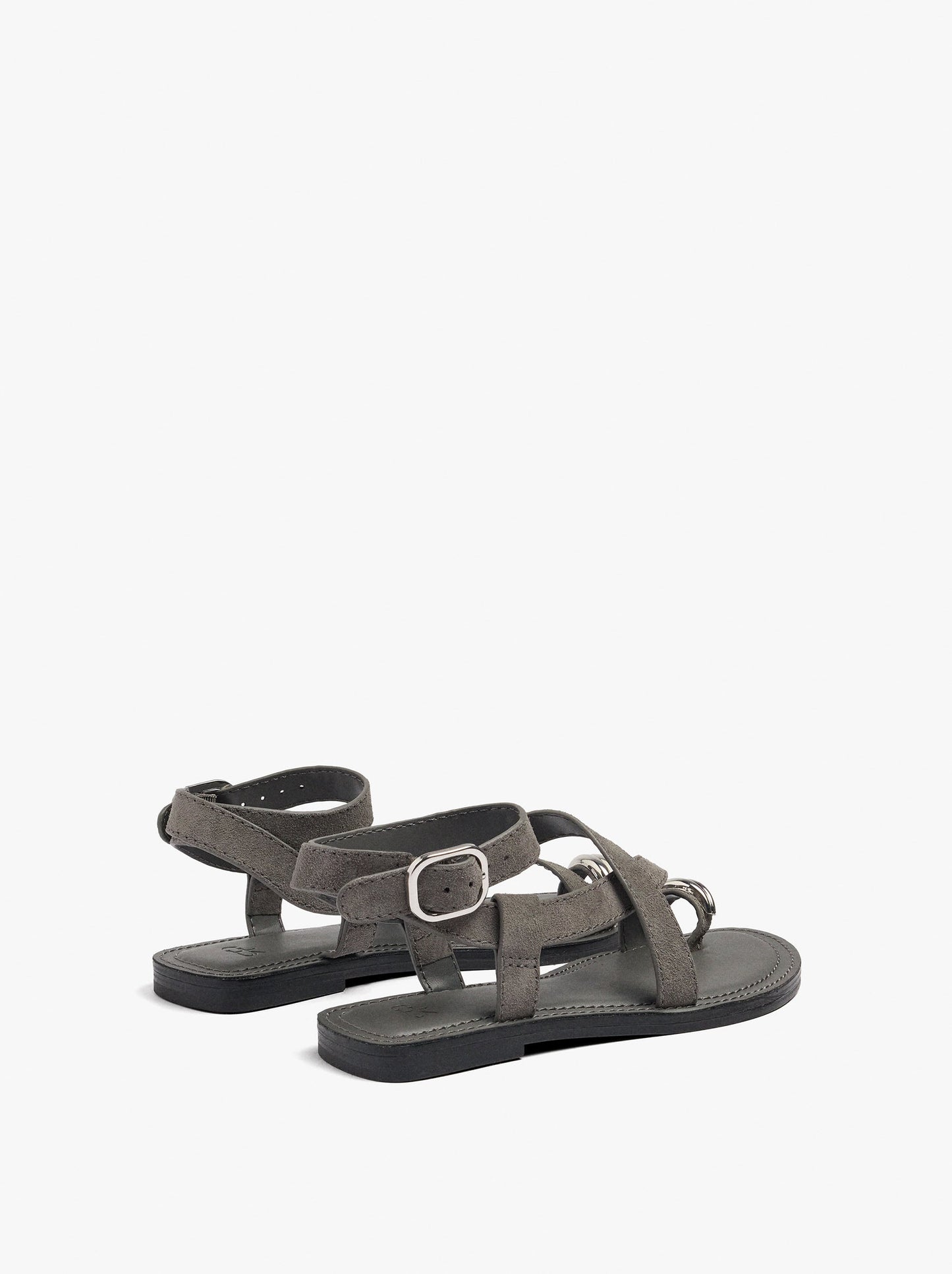 Leather Crossed Sandals With Metallic Detail