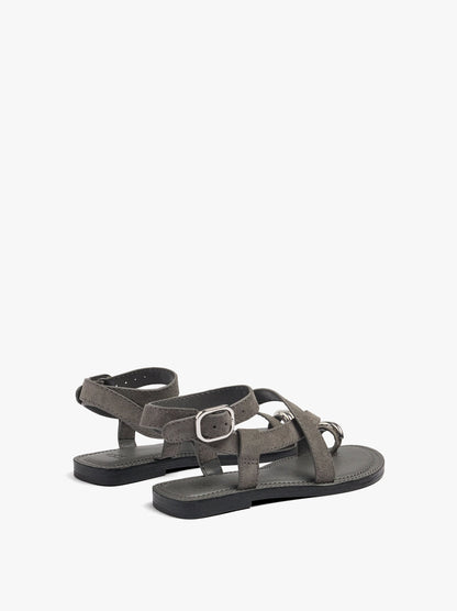 Leather Crossed Sandals With Metallic Detail