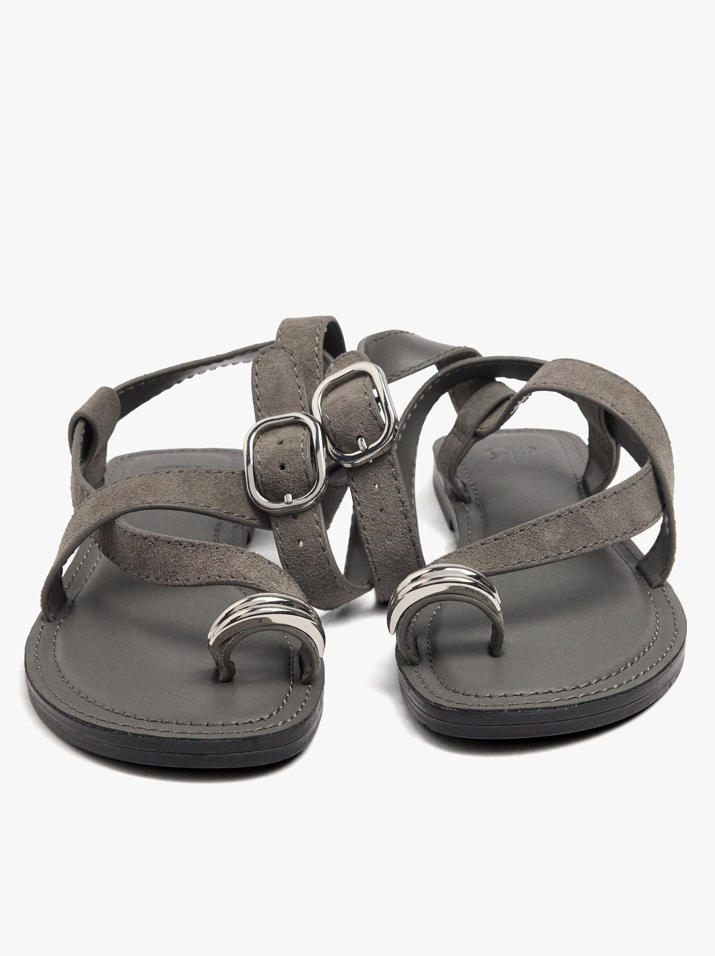 Leather Crossed Sandals With Metallic Detail