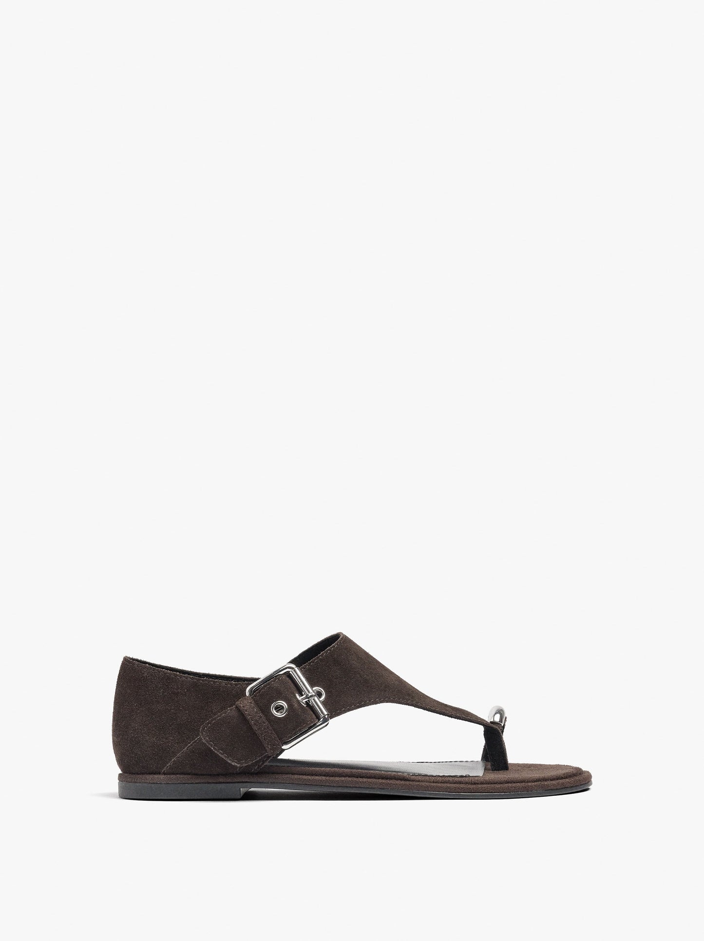 Flat Leather Sandals With Metallic Detail And Buckle
